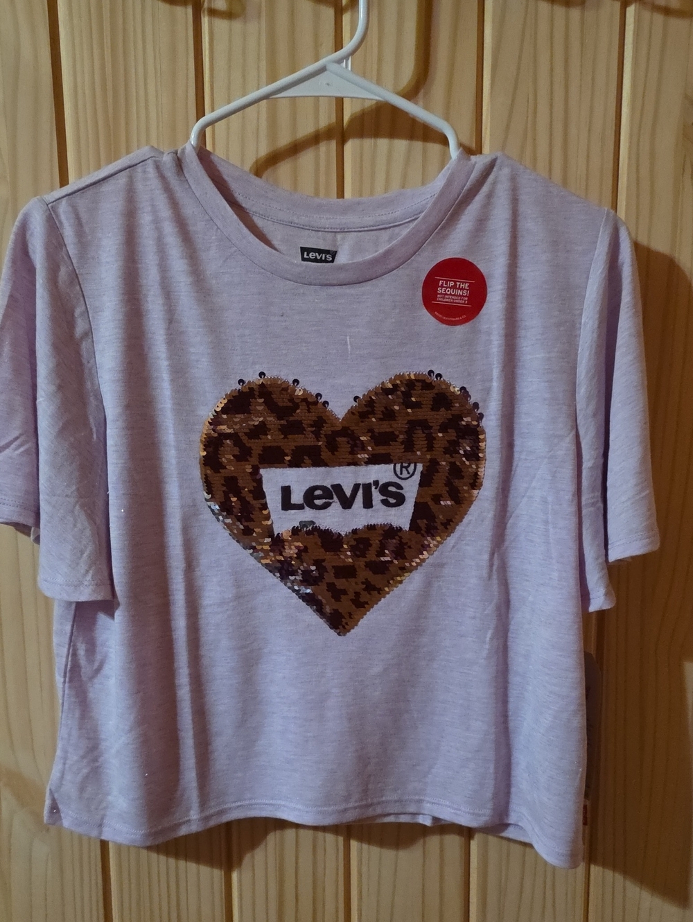 Levi's Purple Short-Sleeve Tee with Leopard Sequin Heart